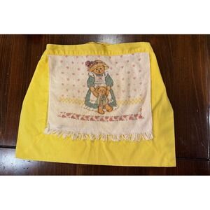 Vintage Yellow Half Apron with Teddy Bear Towel Front Cottagecore Tie Waist